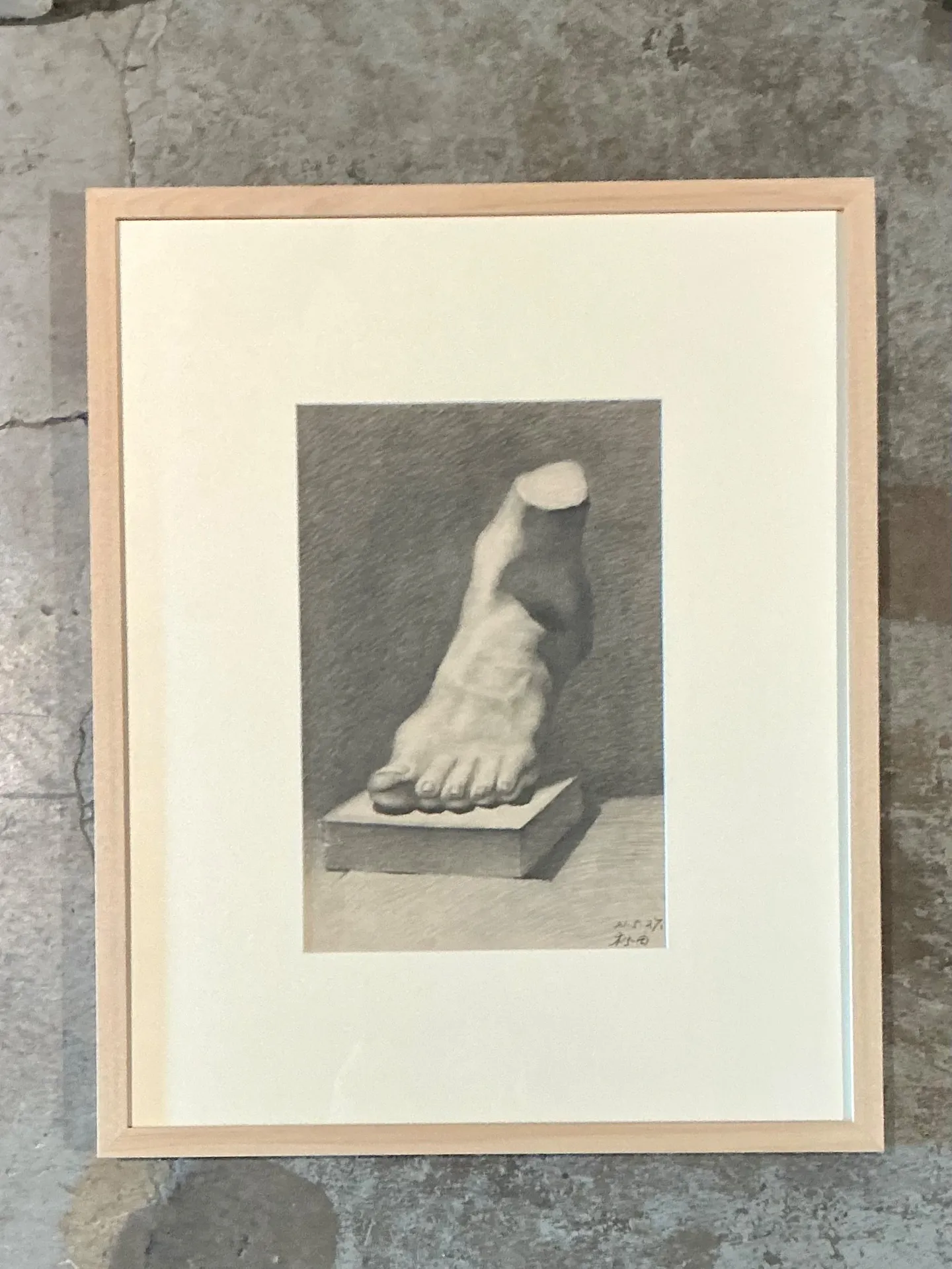 Vintage Framed Charcoal Foot Drawing — additional photo 2