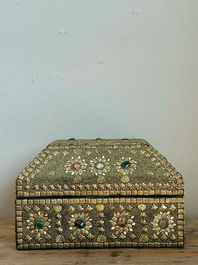 Vintage Embellished Brass Treasure Chest Box — additional photo 4