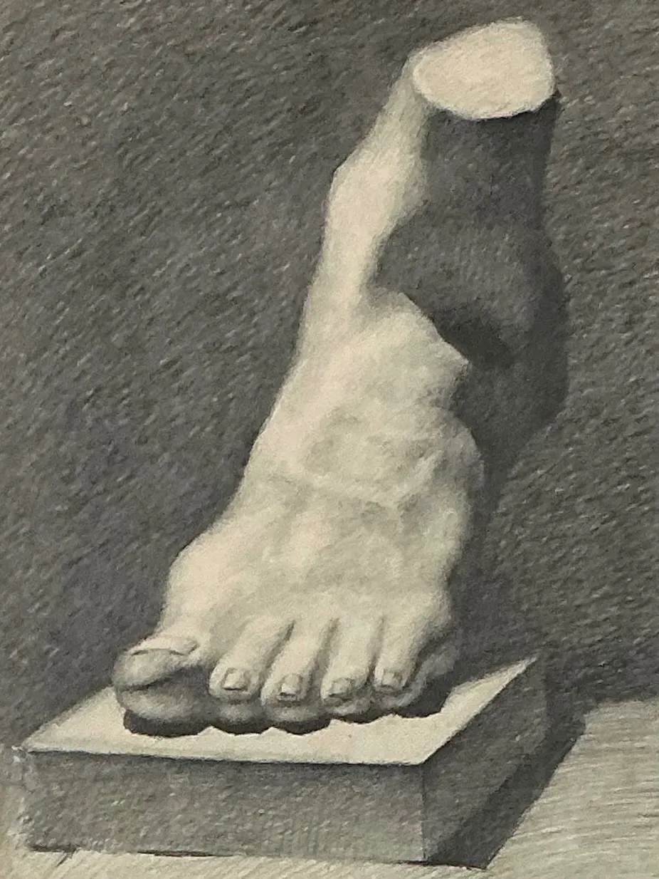 Vintage Framed Charcoal Foot Drawing — additional photo 4