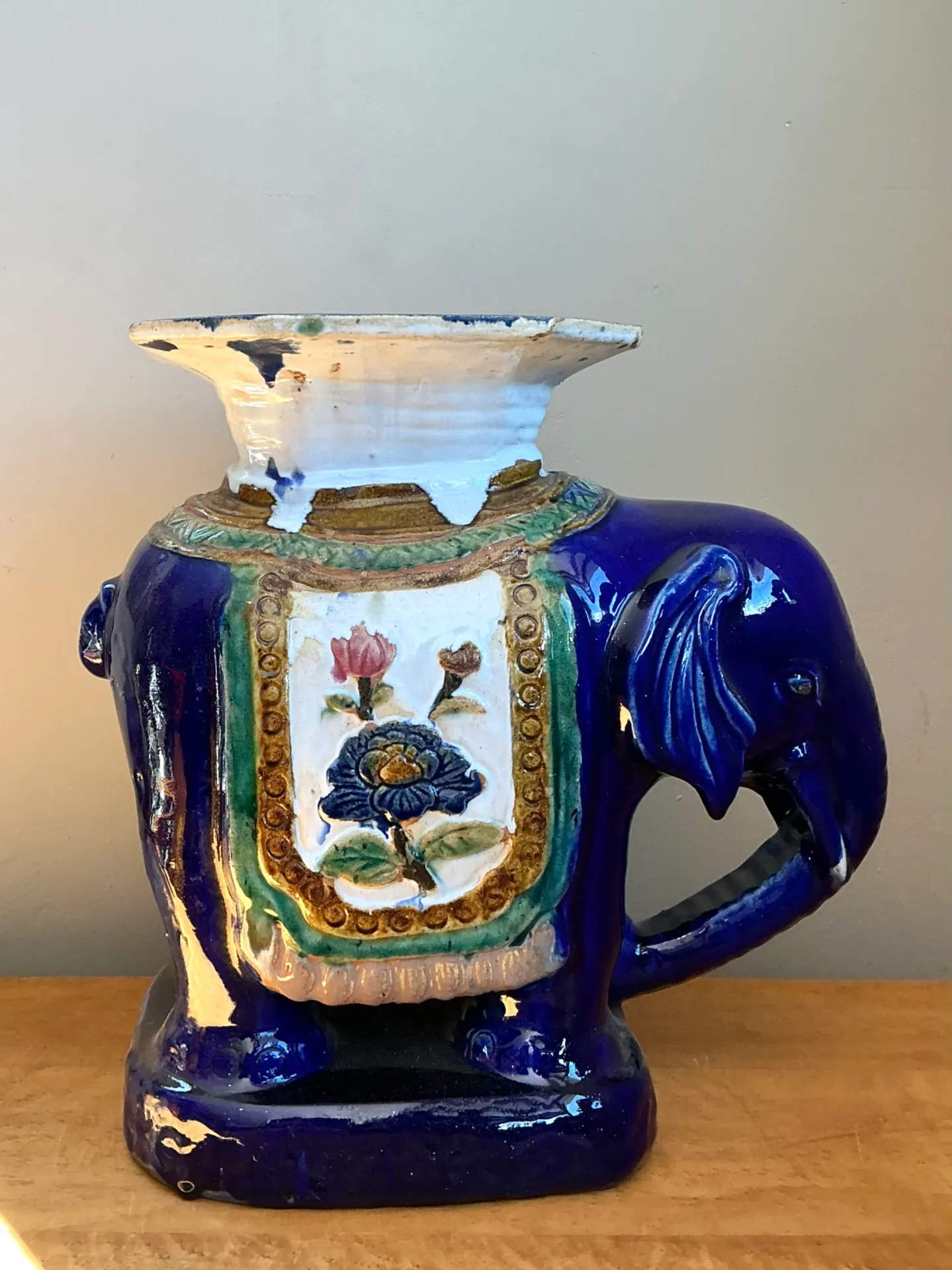 Vintage Painted Terracotta Elephant Low Stool — additional photo 5