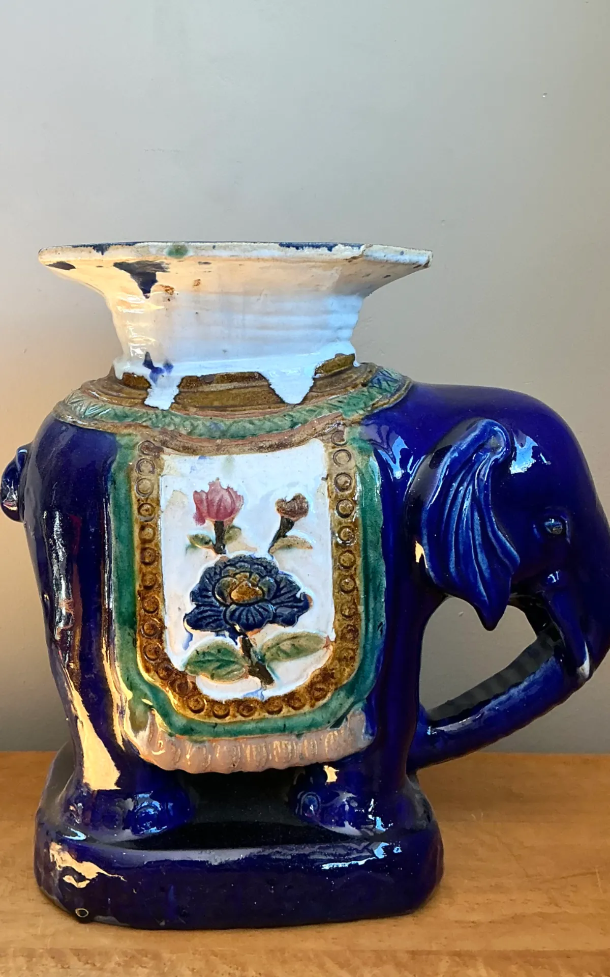 Vintage Painted Terracotta Elephant Low Stool — additional photo 5
