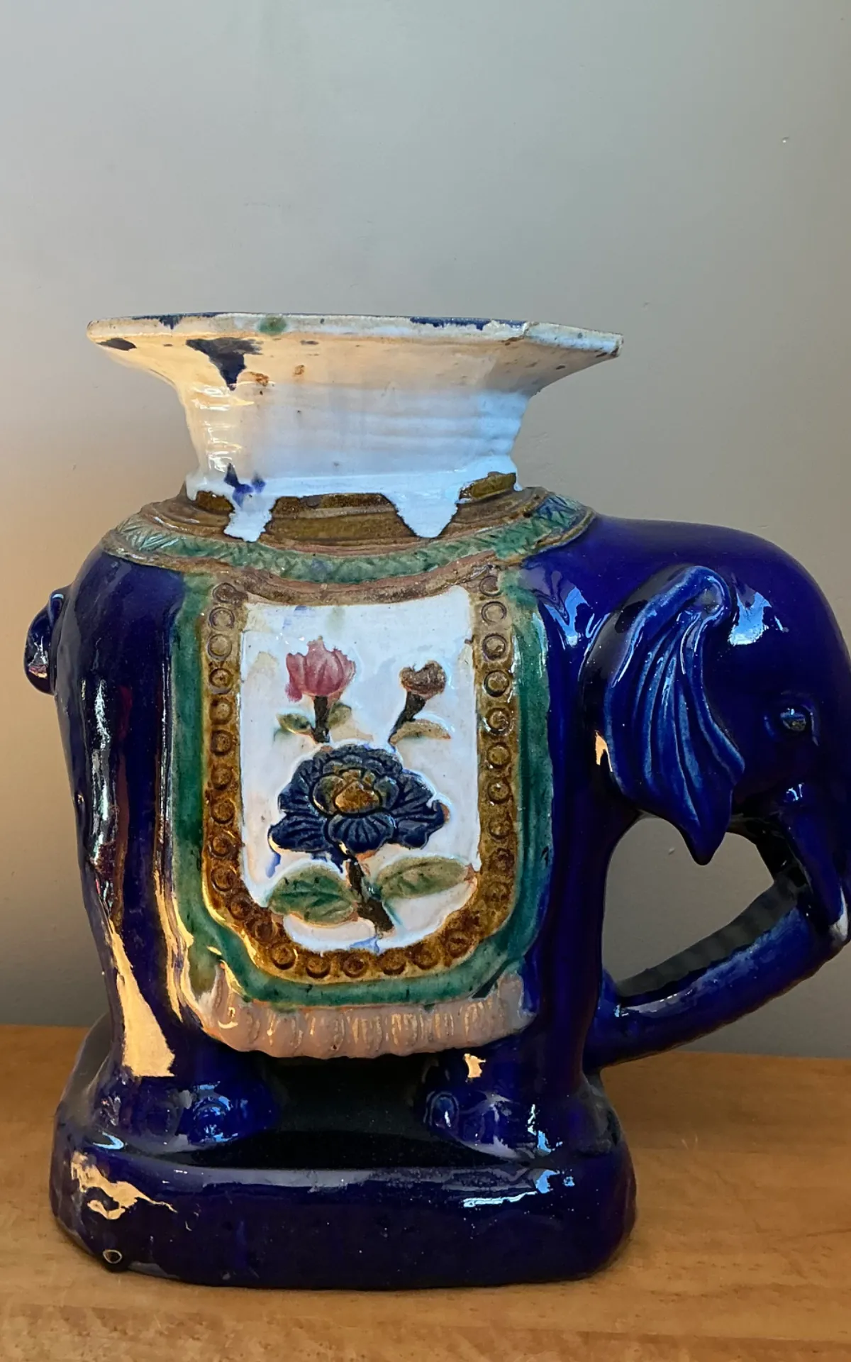 Vintage Painted Terracotta Elephant Low Stool — additional photo 3