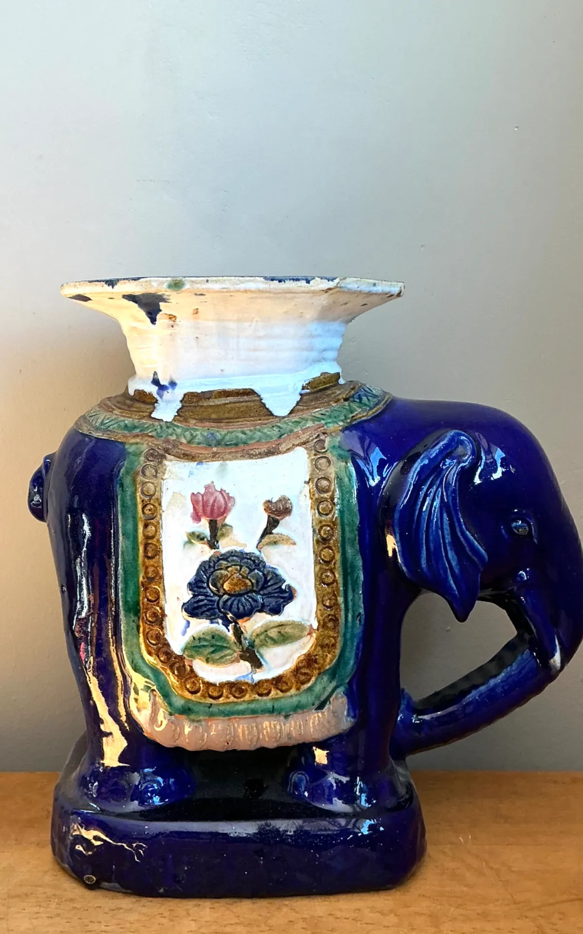 Vintage Painted Terracotta Elephant Low Stool — additional photo 6