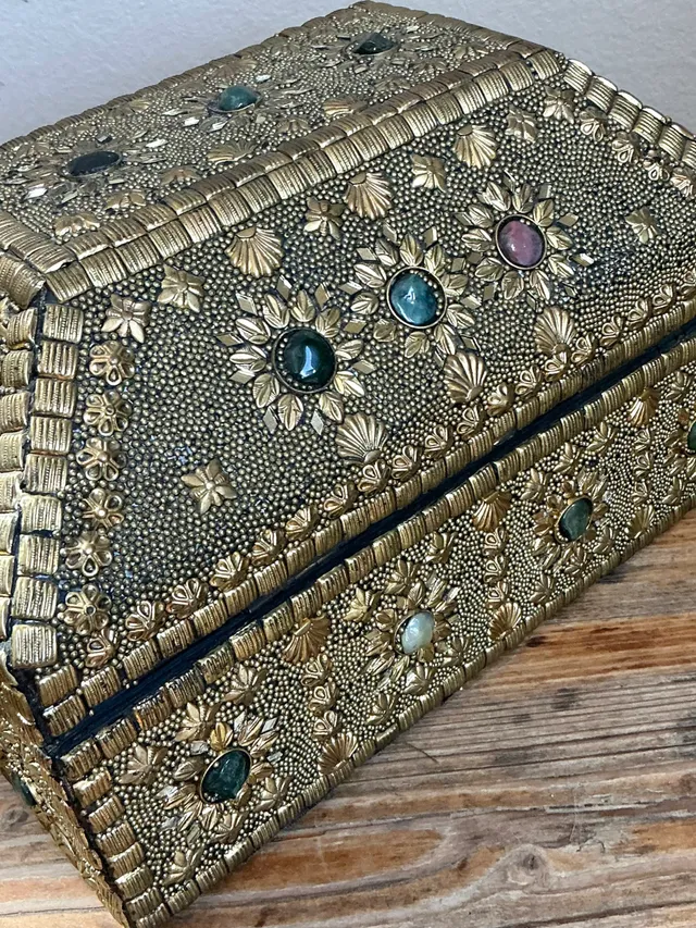 Vintage Embellished Brass Treasure Chest Box — additional photo 1