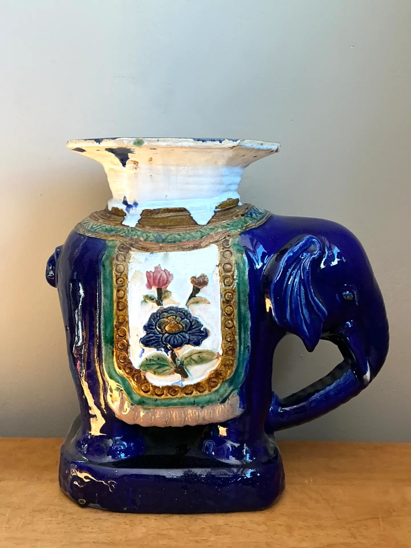 Vintage Painted Terracotta Elephant Low Stool — additional photo 7