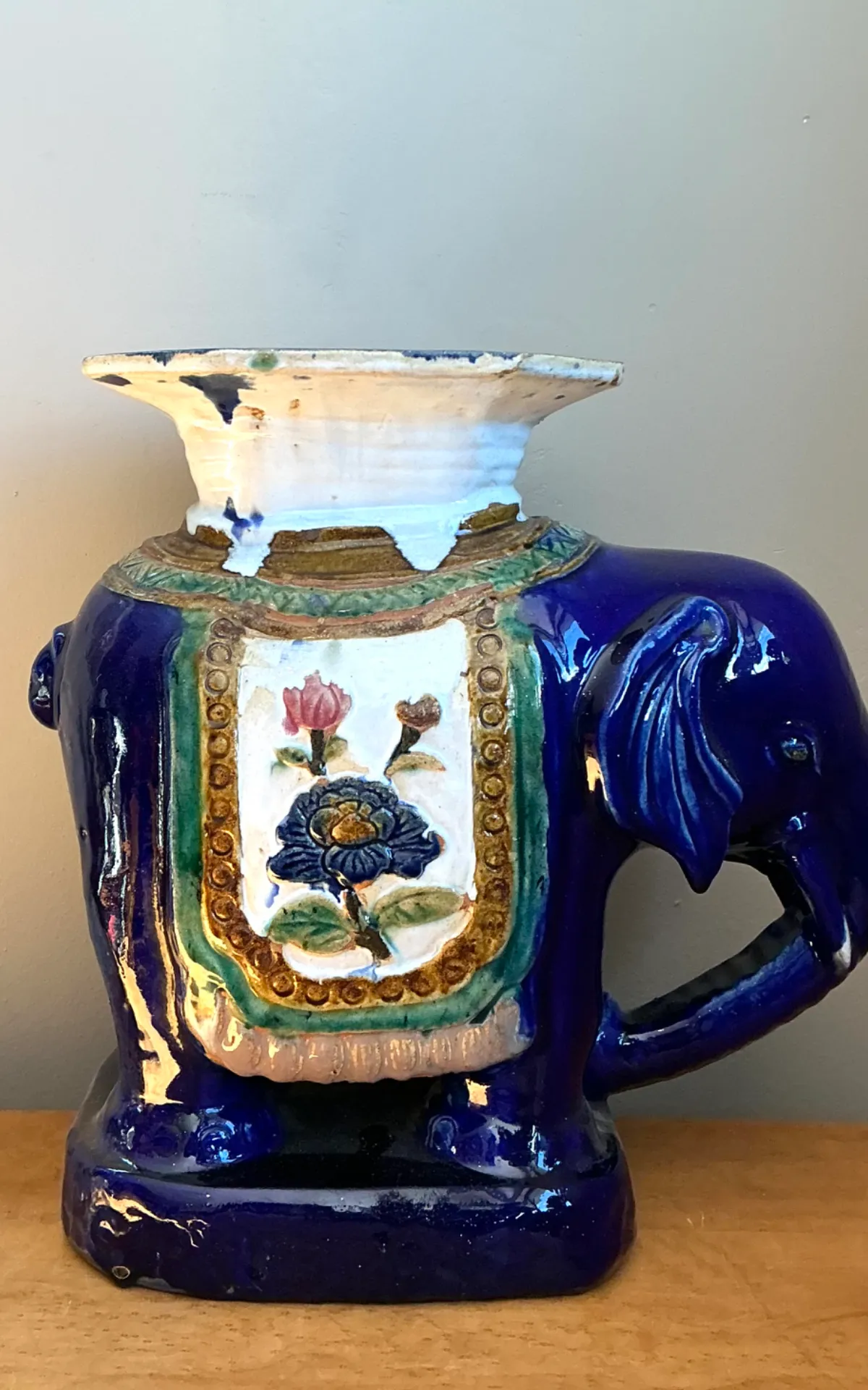 Vintage Painted Terracotta Elephant Low Stool — additional photo 7