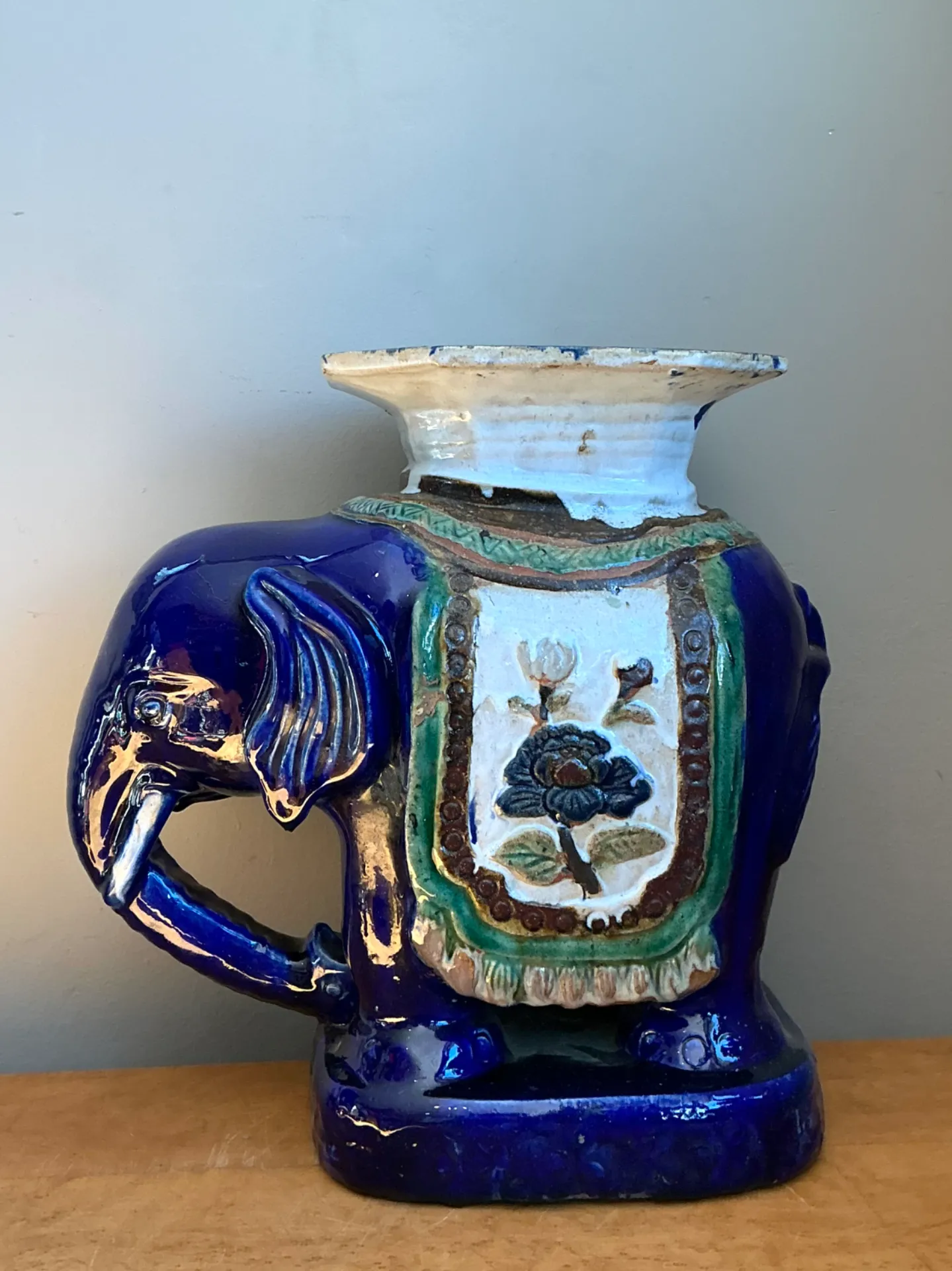 Vintage Painted Terracotta Elephant Low Stool — additional photo 4