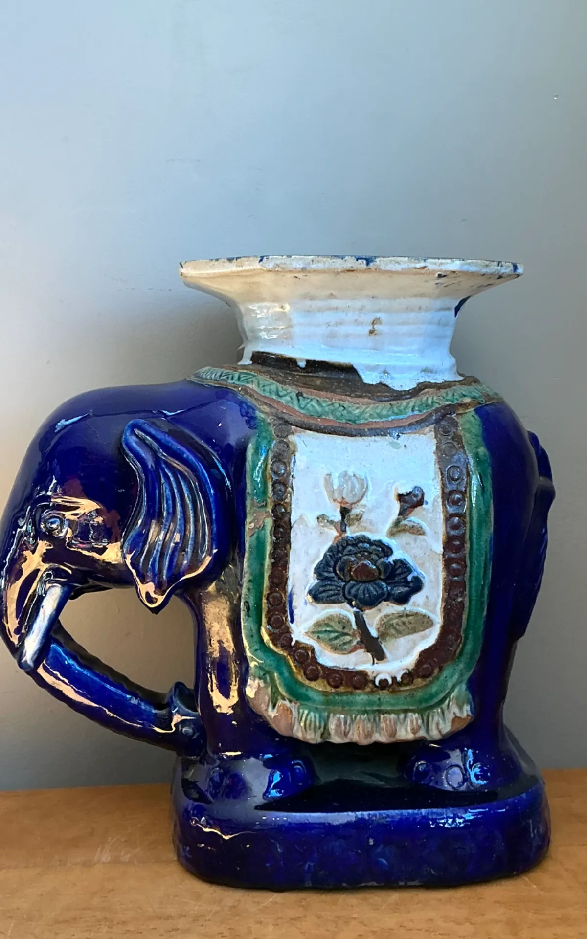 Vintage Painted Terracotta Elephant Low Stool — additional photo 4