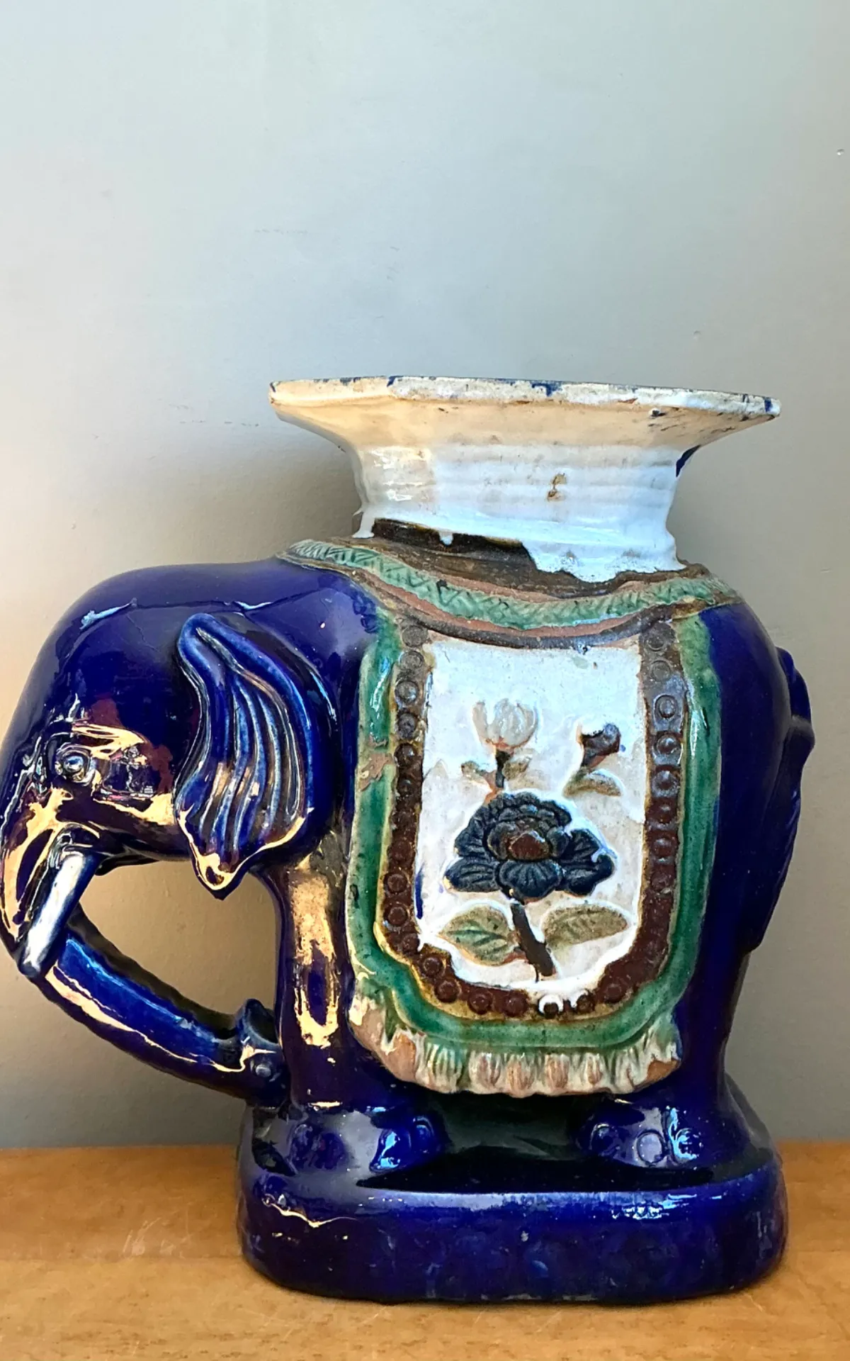 Vintage Painted Terracotta Elephant Low Stool — additional photo 2
