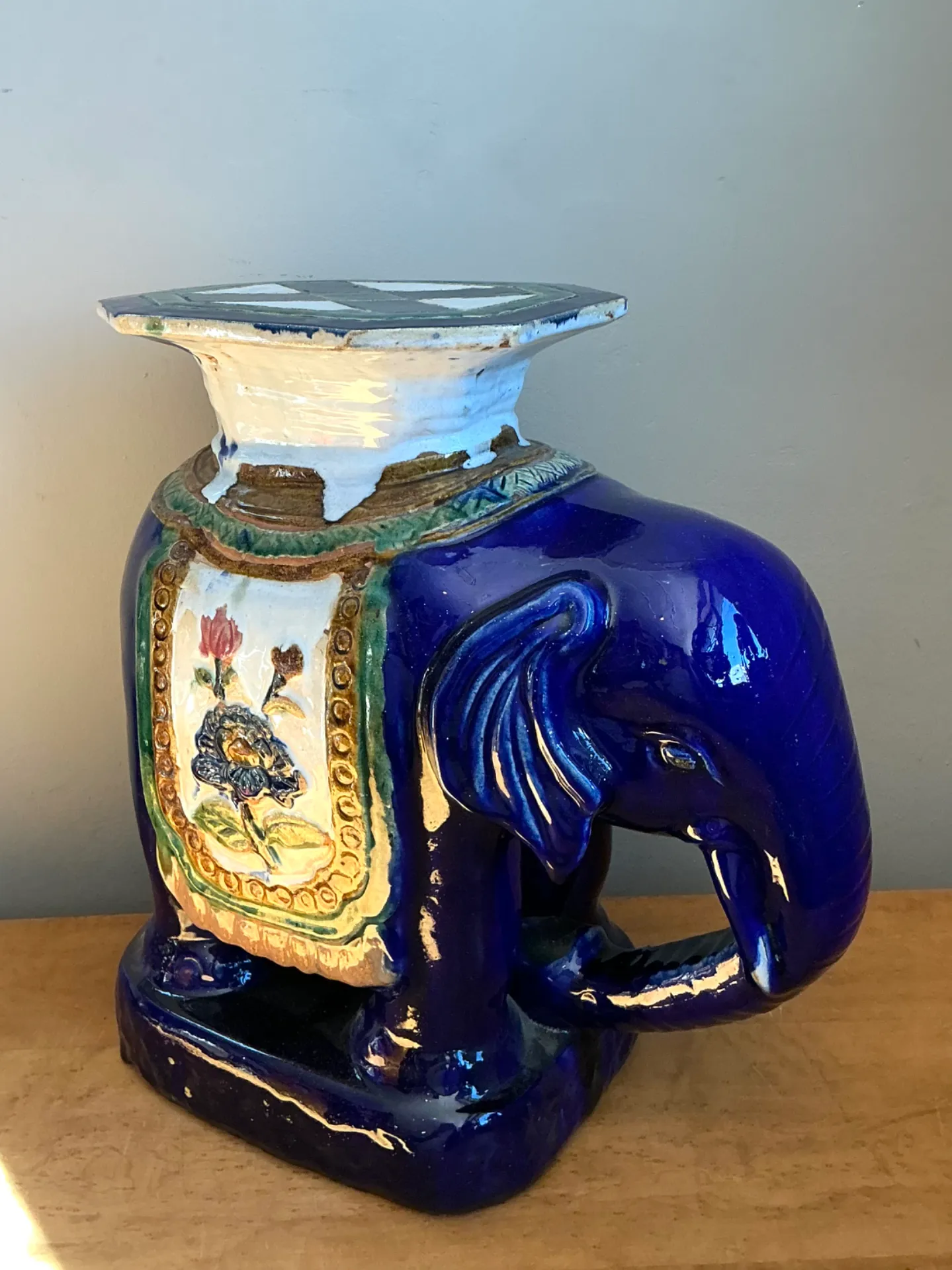 Vintage Painted Terracotta Elephant Low Stool — additional photo 8