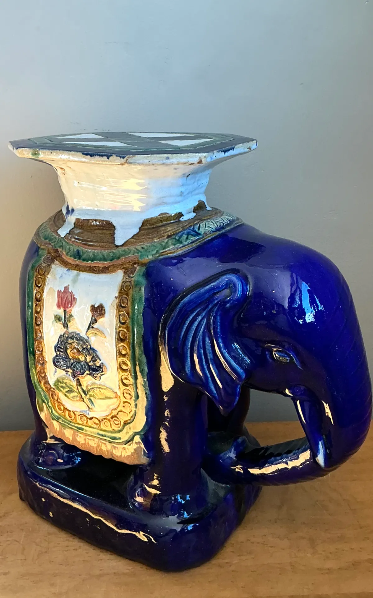 Vintage Painted Terracotta Elephant Low Stool — additional photo 8