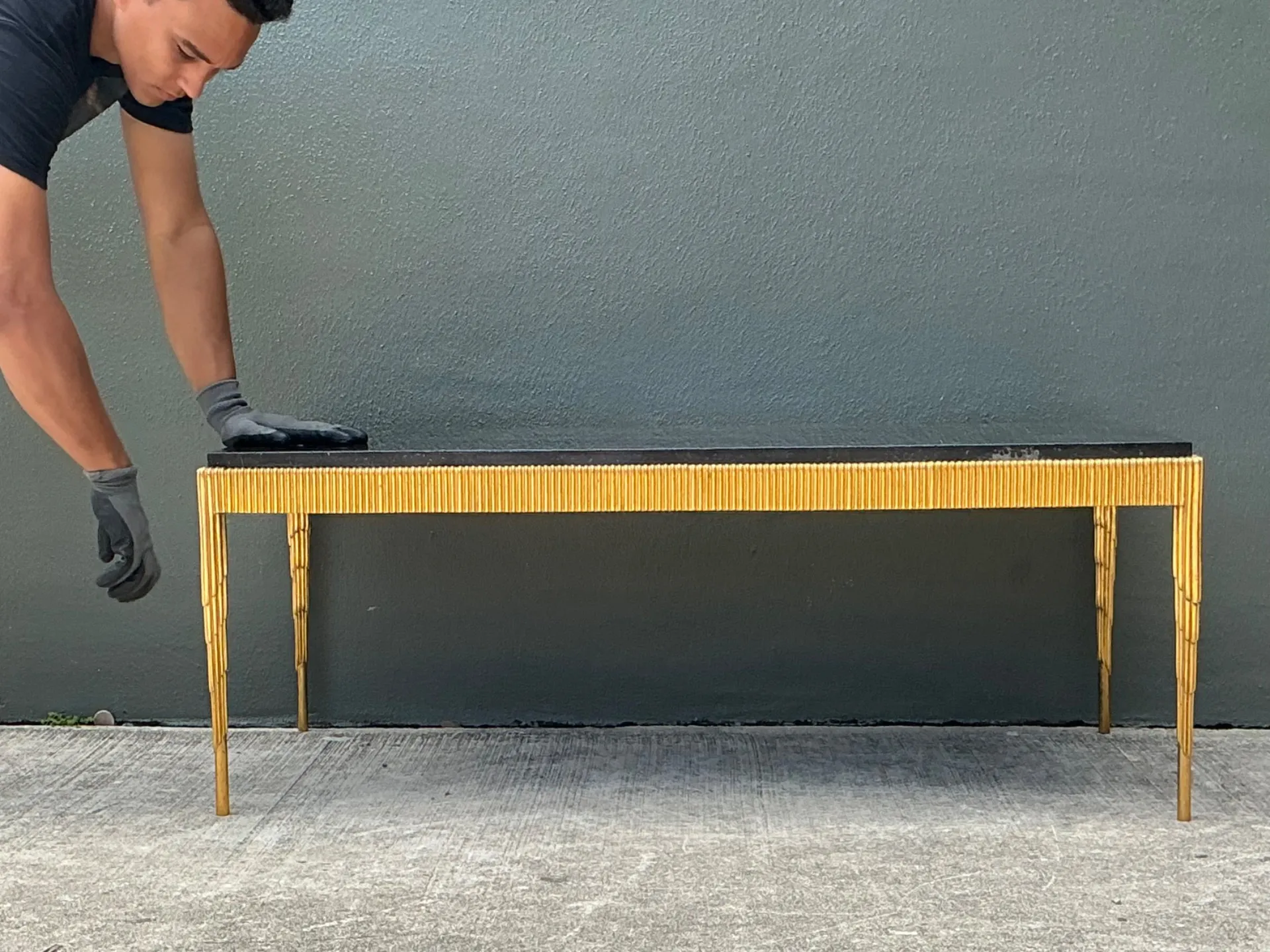 Vintage Gilt Metal and Stone Cocktail Table — additional photo 8