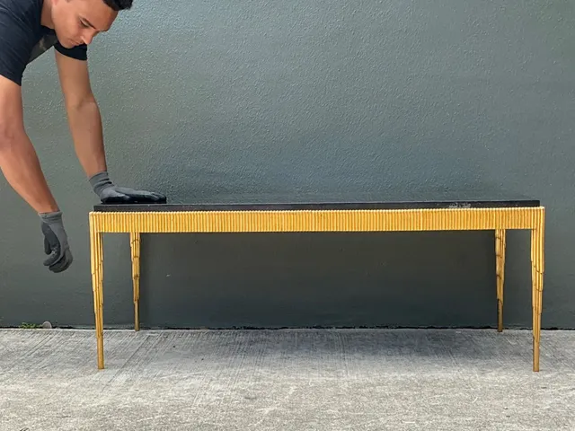 Vintage Gilt Metal and Stone Cocktail Table — additional photo 8
