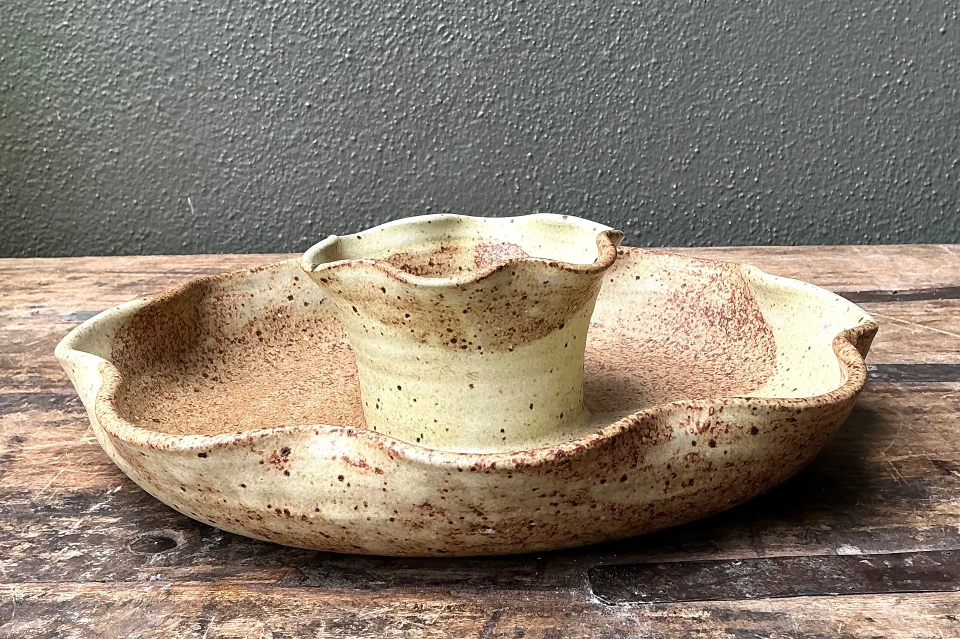 Vintage Studio Pottery Speckled Ceramic Appetizer Bowl — additional photo 2