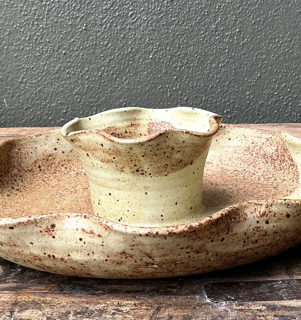 Vintage Studio Pottery Speckled Ceramic Appetizer Bowl — additional photo 2