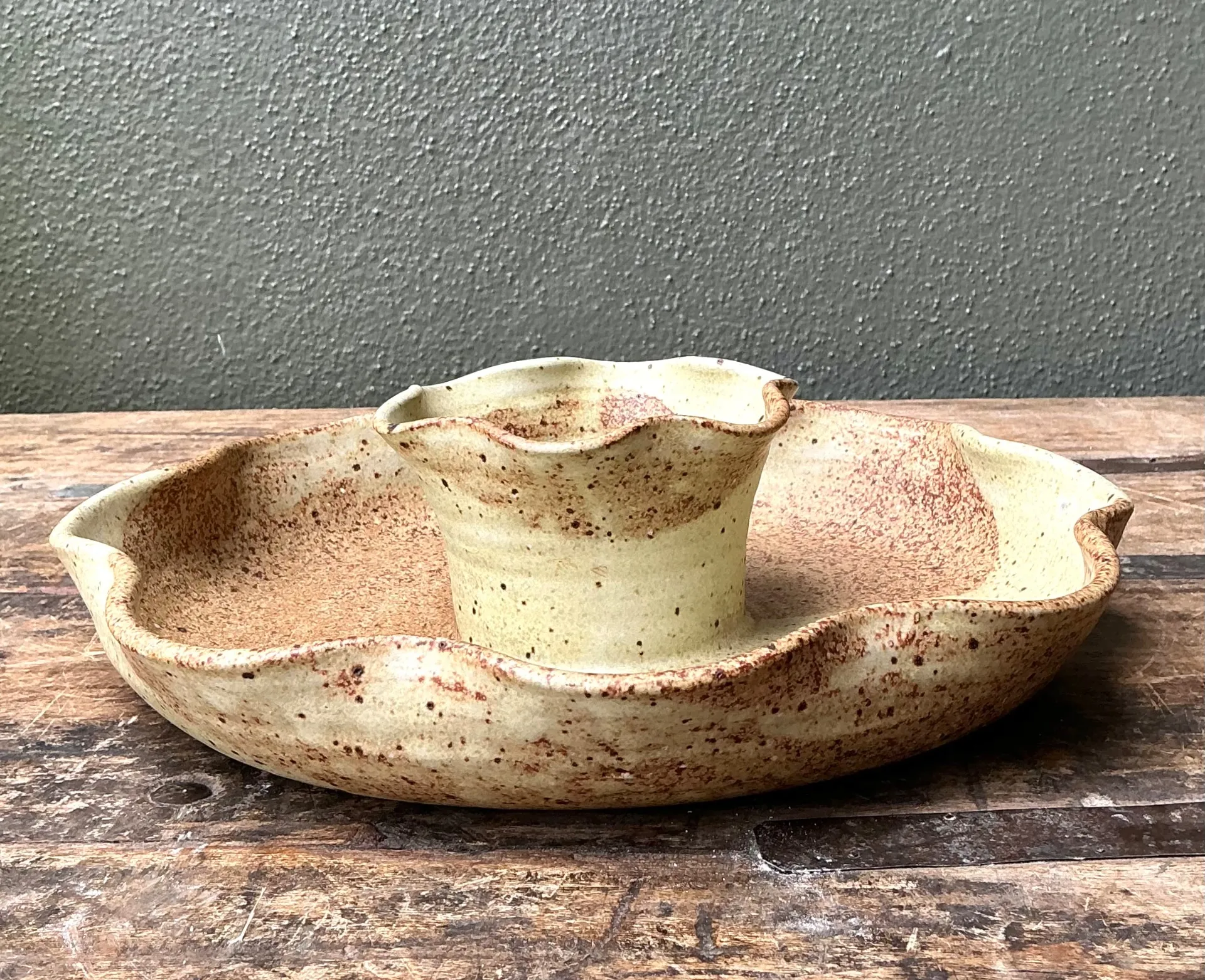 Vintage Studio Pottery Speckled Ceramic Appetizer Bowl — additional photo 3