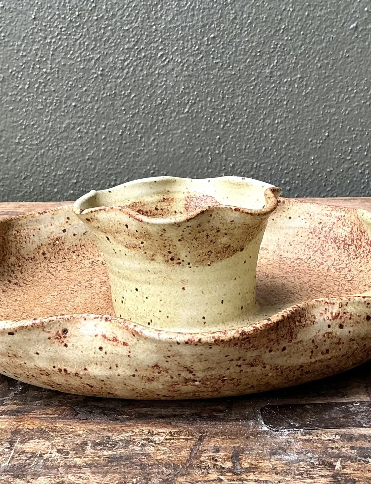 Vintage Studio Pottery Speckled Ceramic Appetizer Bowl — additional photo 3