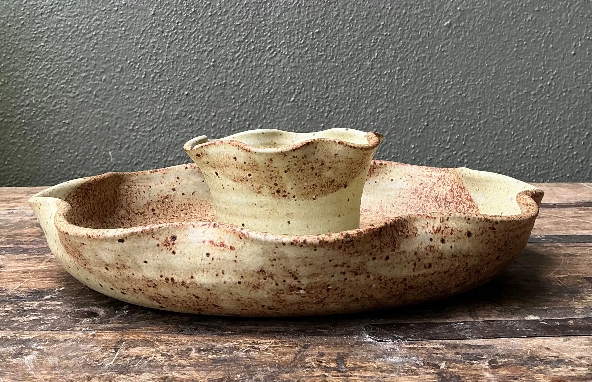 Vintage Studio Pottery Speckled Ceramic Appetizer Bowl — additional photo 6