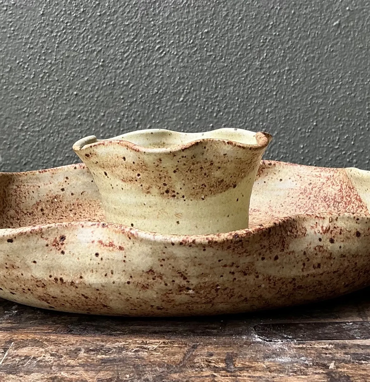 Vintage Studio Pottery Speckled Ceramic Appetizer Bowl — additional photo 6