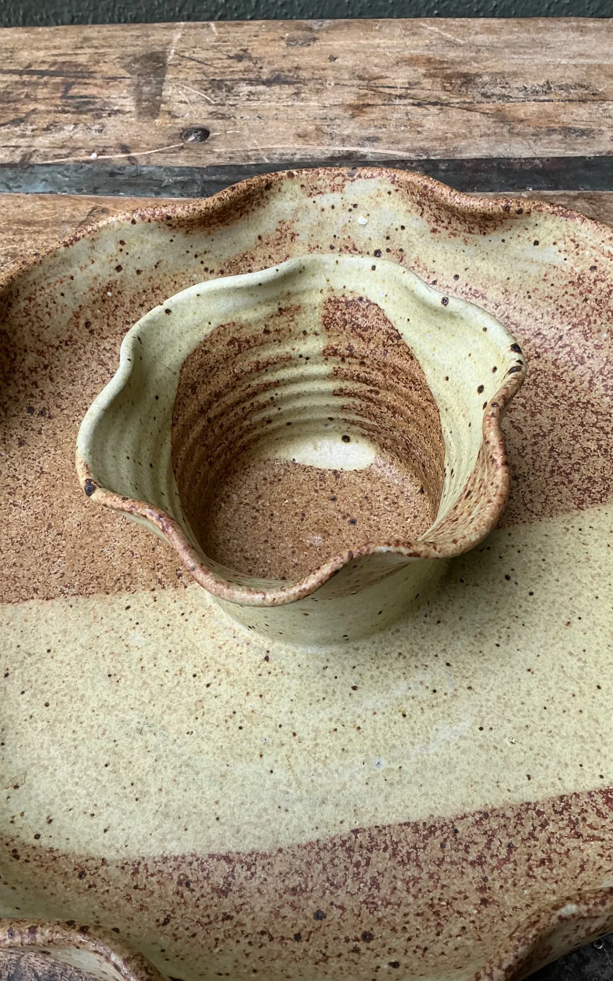 Vintage Studio Pottery Speckled Ceramic Appetizer Bowl — additional photo 5