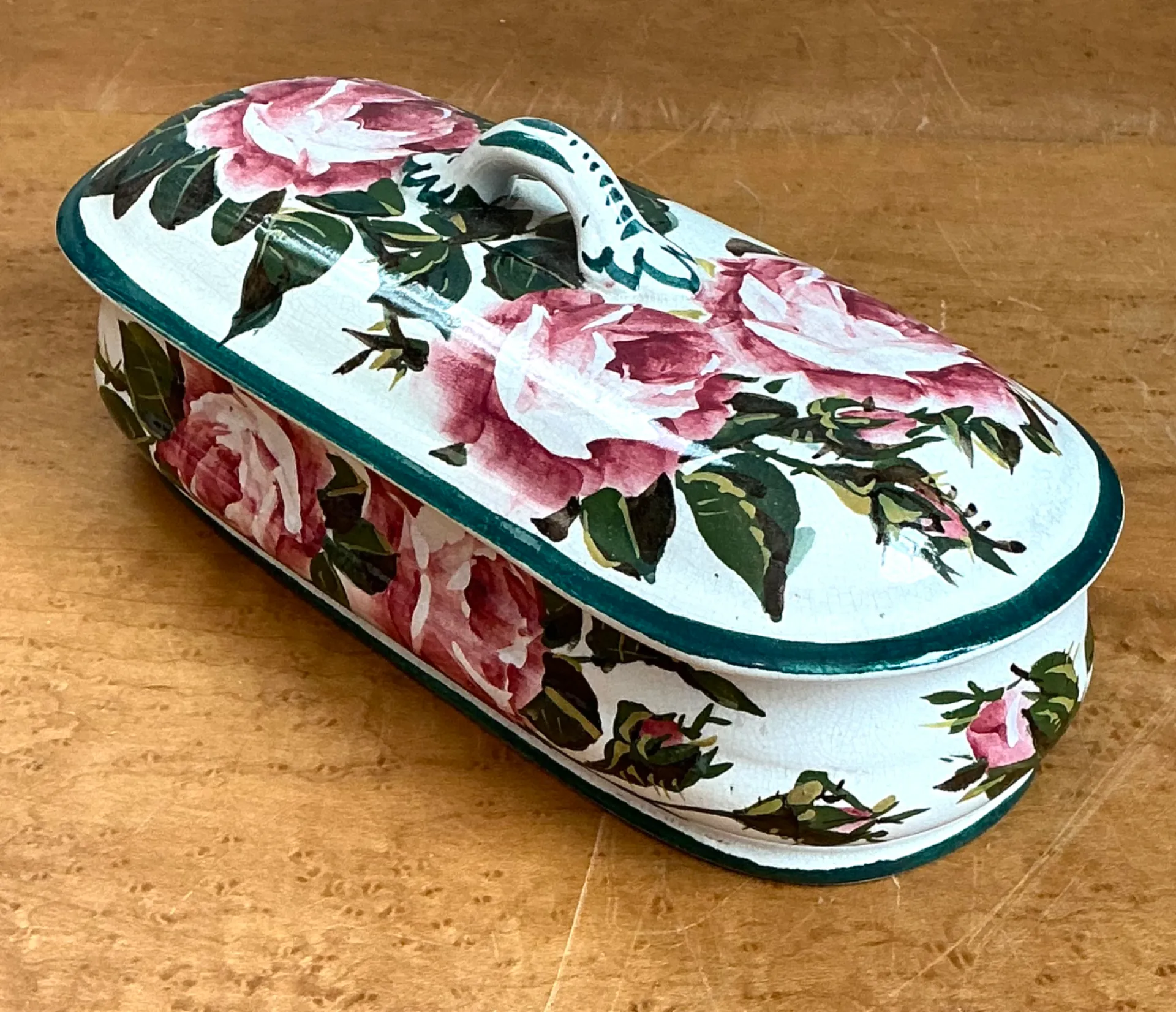 Vintage Rose Motif Porcelain Trinket Box — additional photo 2