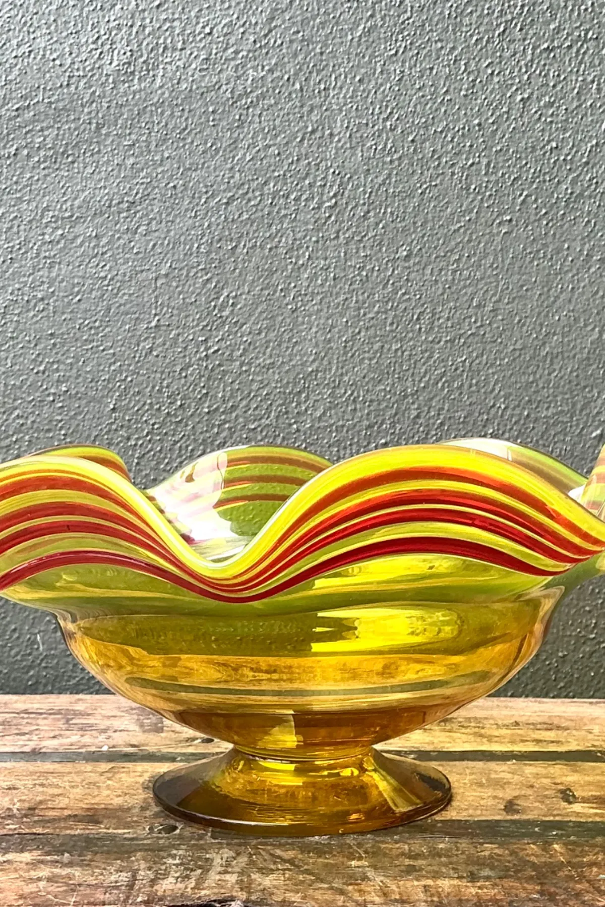 Vintage Striped Murano-Style Glass Centerpiece Bowl — additional photo 2