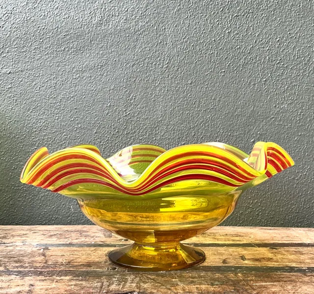 Vintage Striped Murano-Style Glass Centerpiece Bowl — additional photo 2
