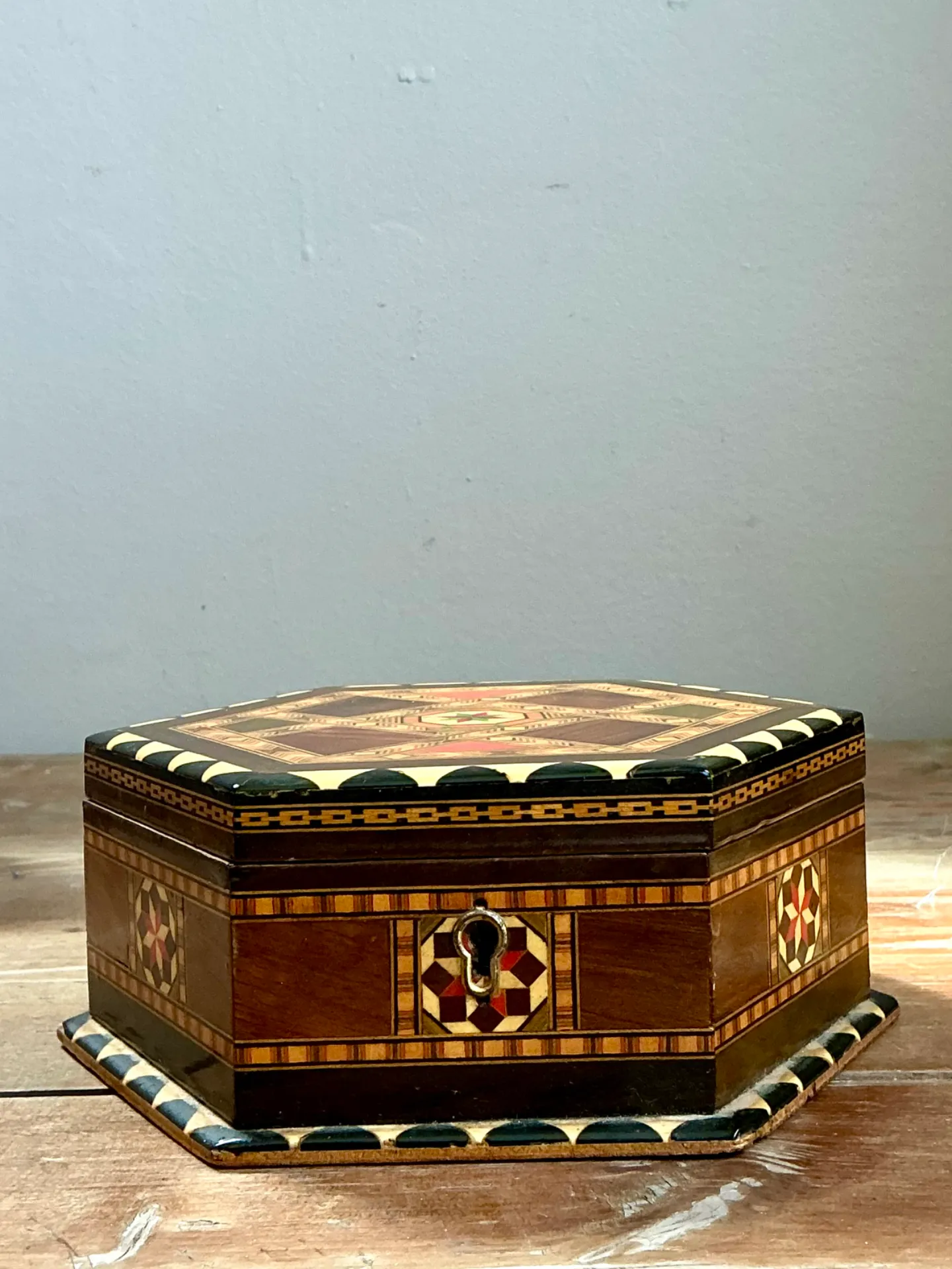 Vintage Inlaid Wood Hexagonal Box — additional photo 5