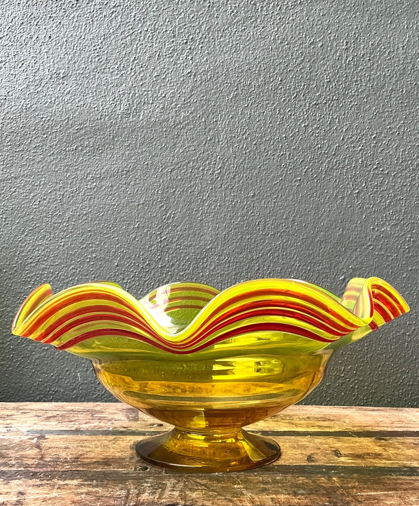 Vintage Striped Murano-Style Glass Centerpiece Bowl — additional photo 1