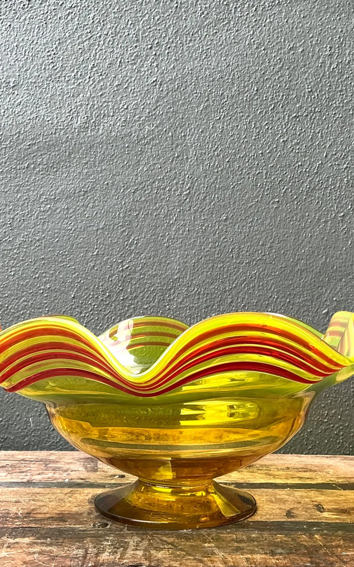 Vintage Striped Murano-Style Glass Centerpiece Bowl