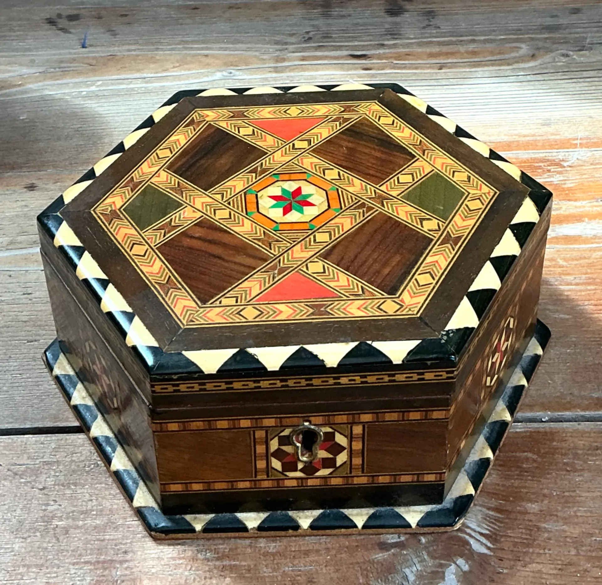 Vintage Inlaid Wood Hexagonal Box — additional photo 7