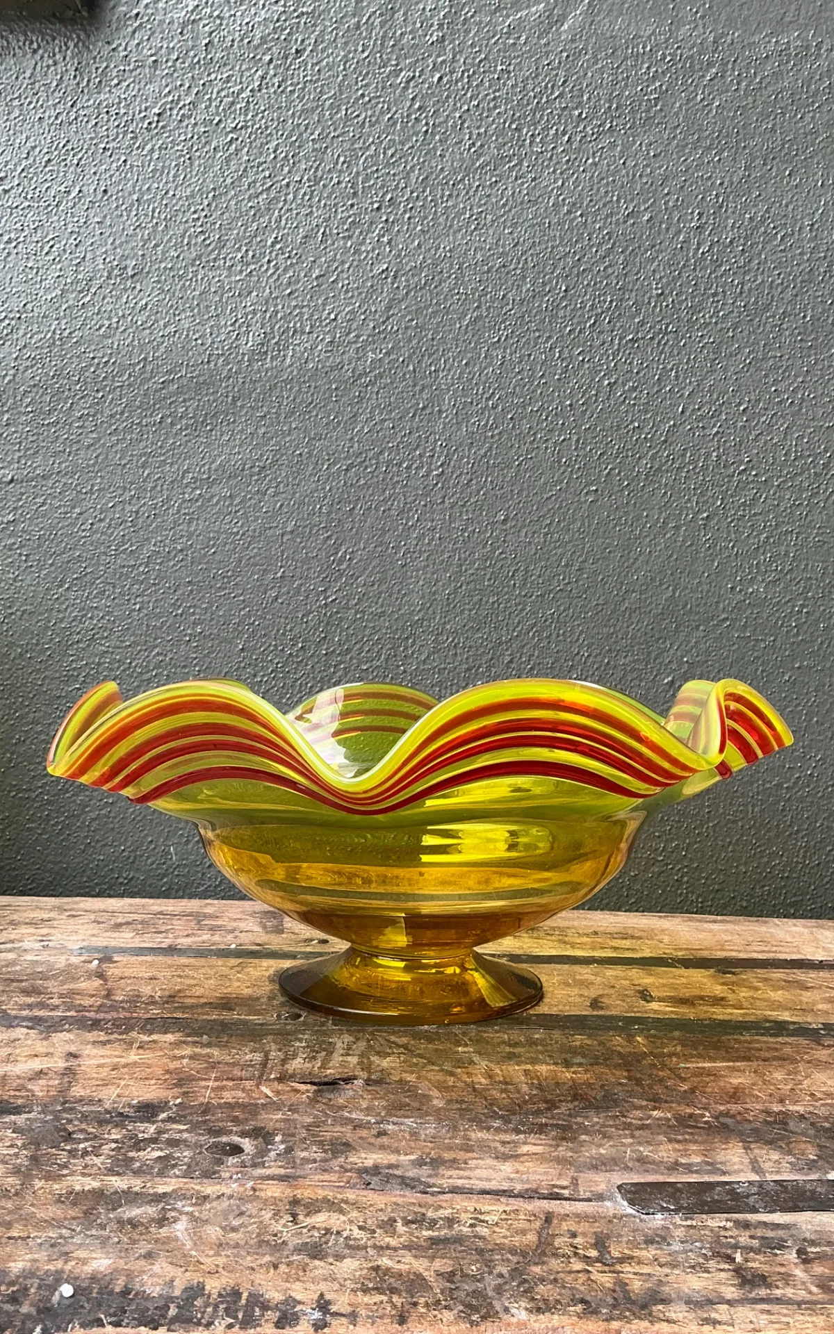 Vintage Striped Murano-Style Glass Centerpiece Bowl — additional photo 6