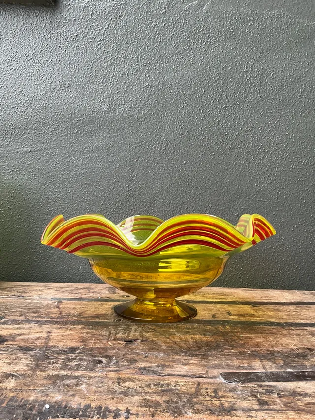 Vintage Striped Murano-Style Glass Centerpiece Bowl — additional photo 6