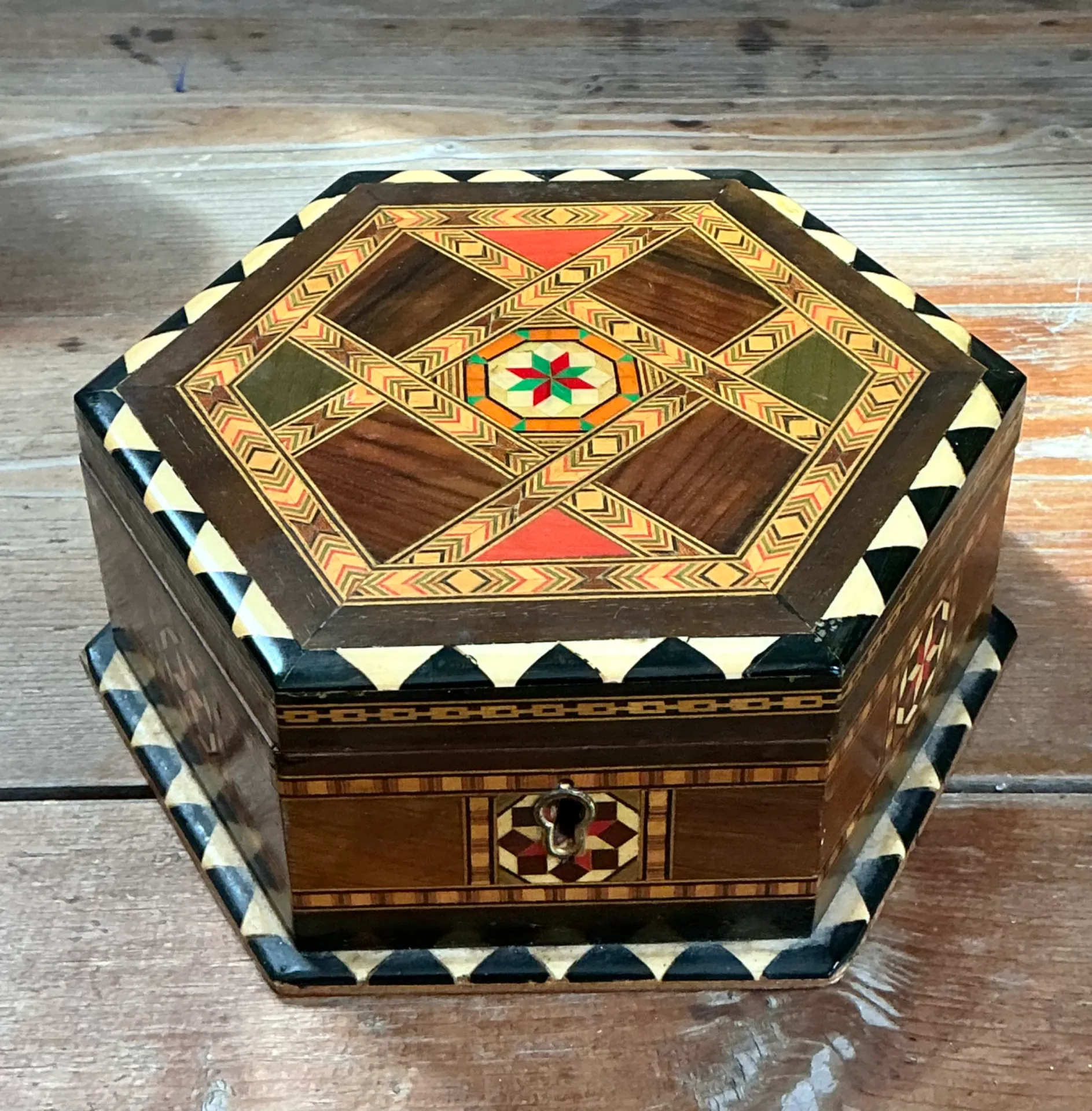 Vintage Inlaid Wood Hexagonal Box — additional photo 6
