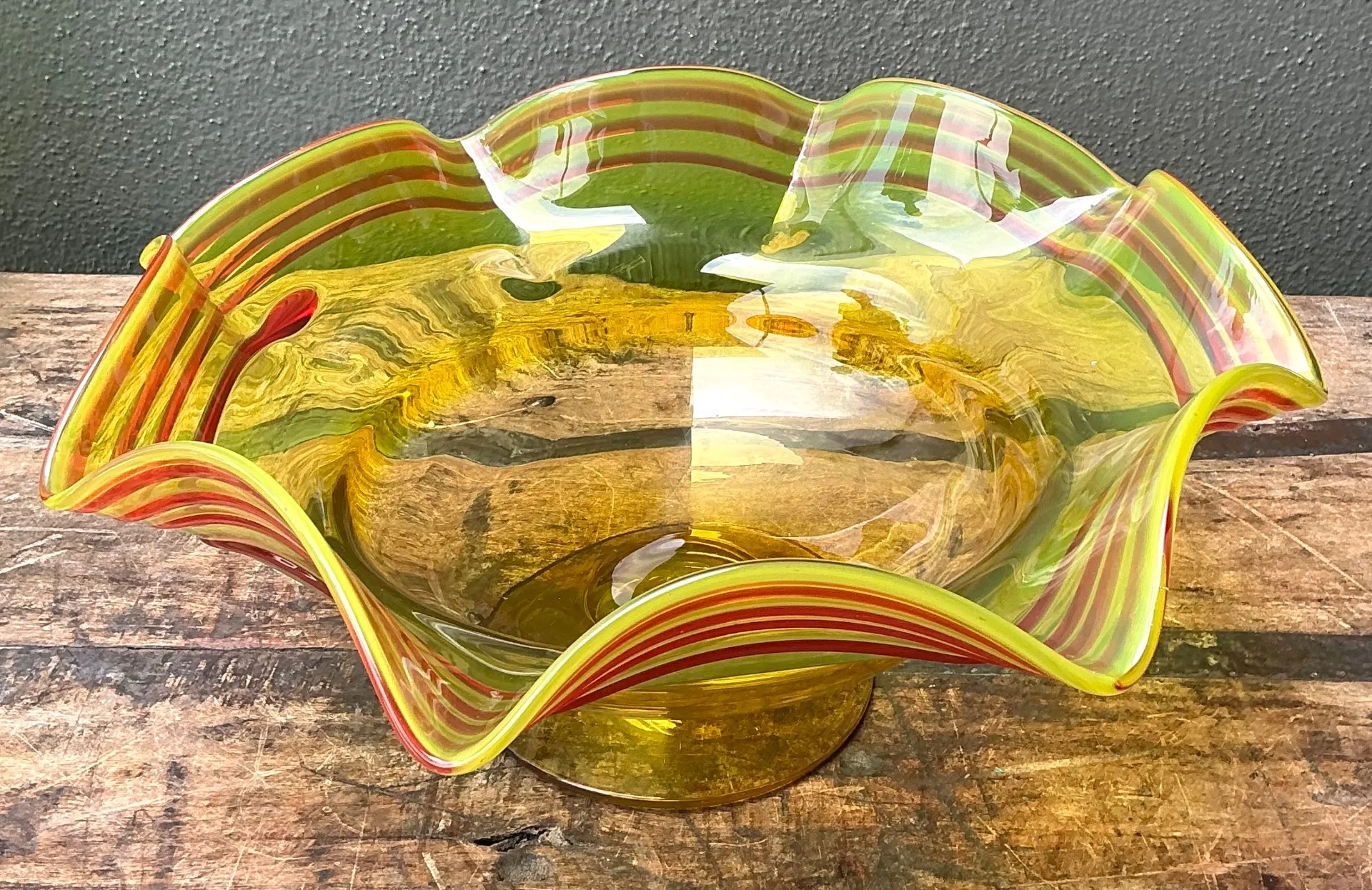 Vintage Striped Murano-Style Glass Centerpiece Bowl — additional photo 8