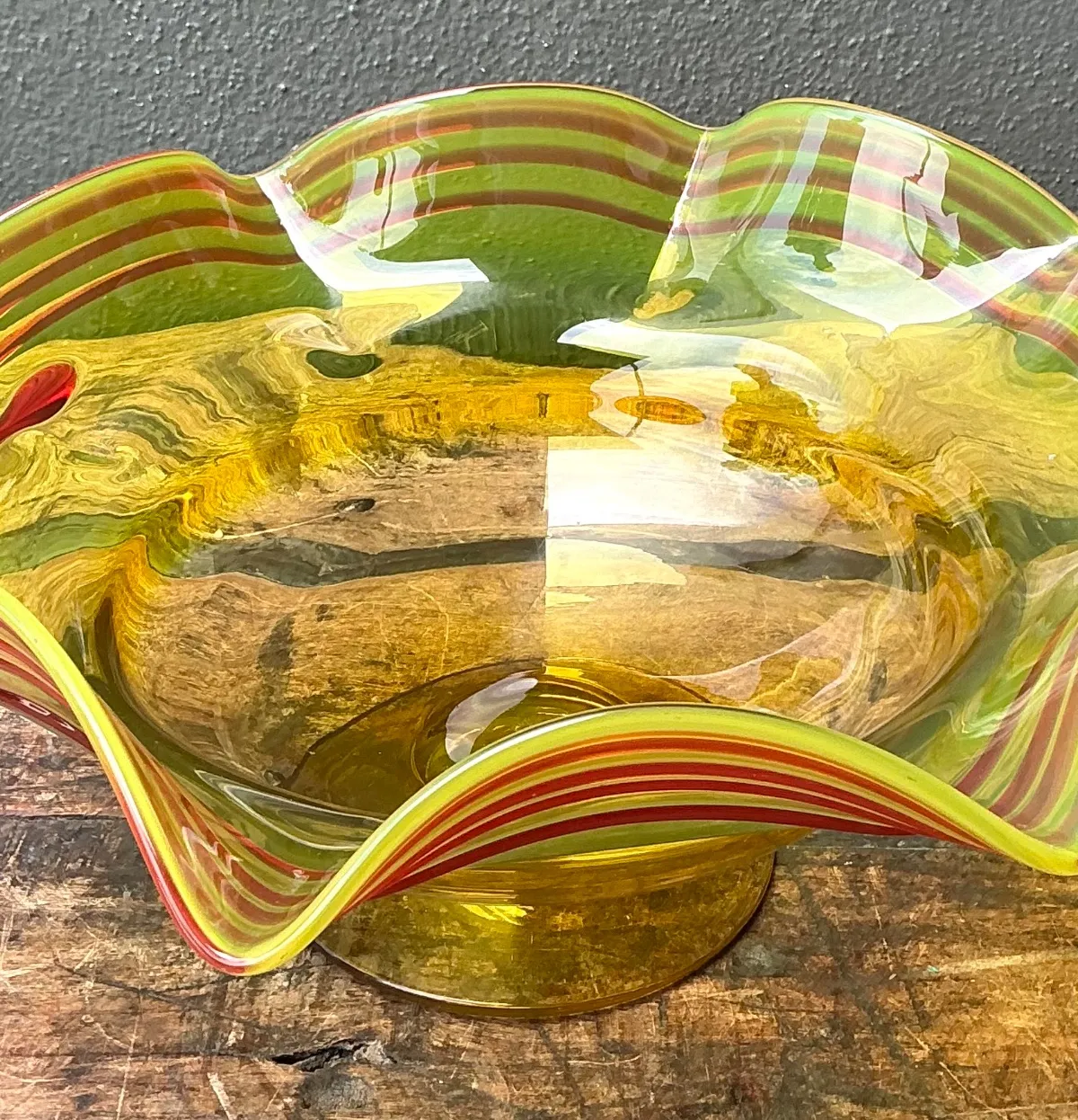 Vintage Striped Murano-Style Glass Centerpiece Bowl — additional photo 8