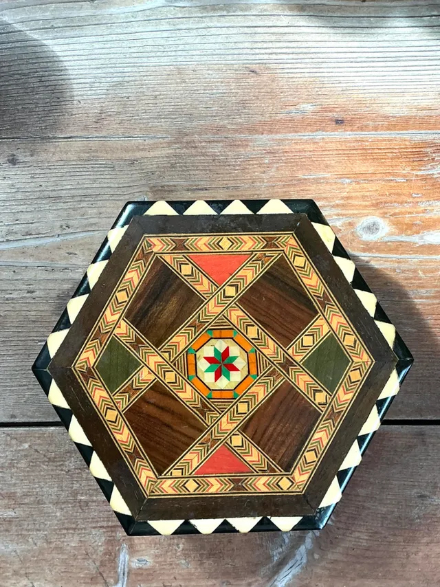 Vintage Inlaid Wood Hexagonal Box — additional photo 2