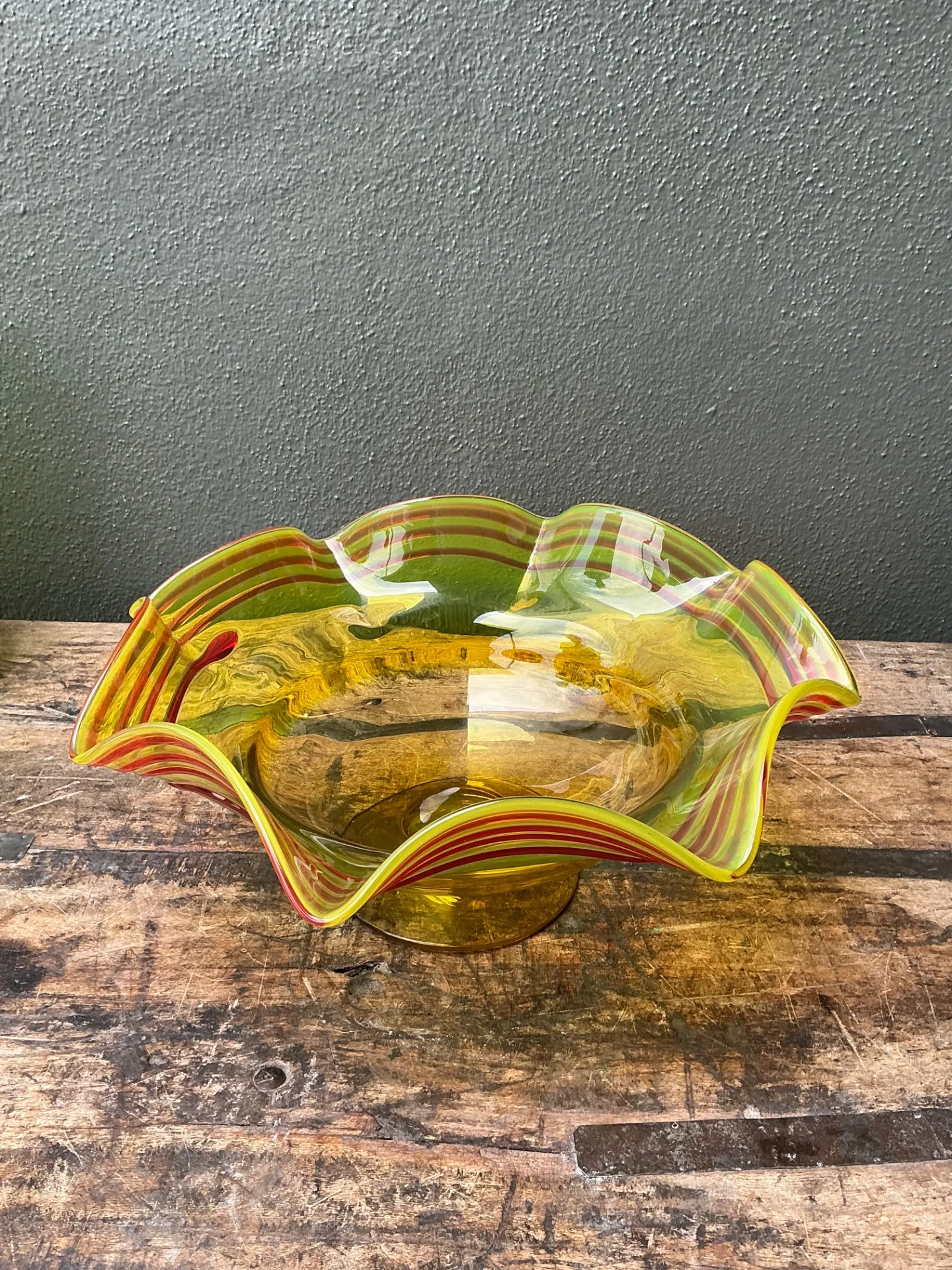Vintage Striped Murano-Style Glass Centerpiece Bowl — additional photo 3