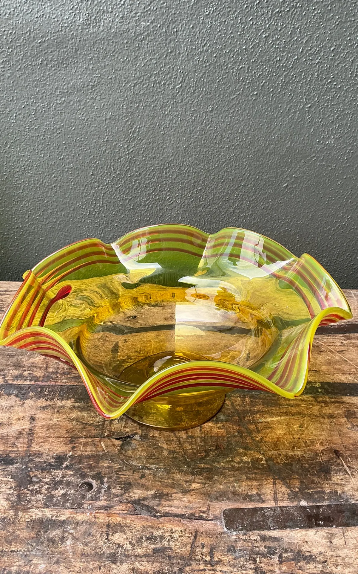 Vintage Striped Murano-Style Glass Centerpiece Bowl — additional photo 3