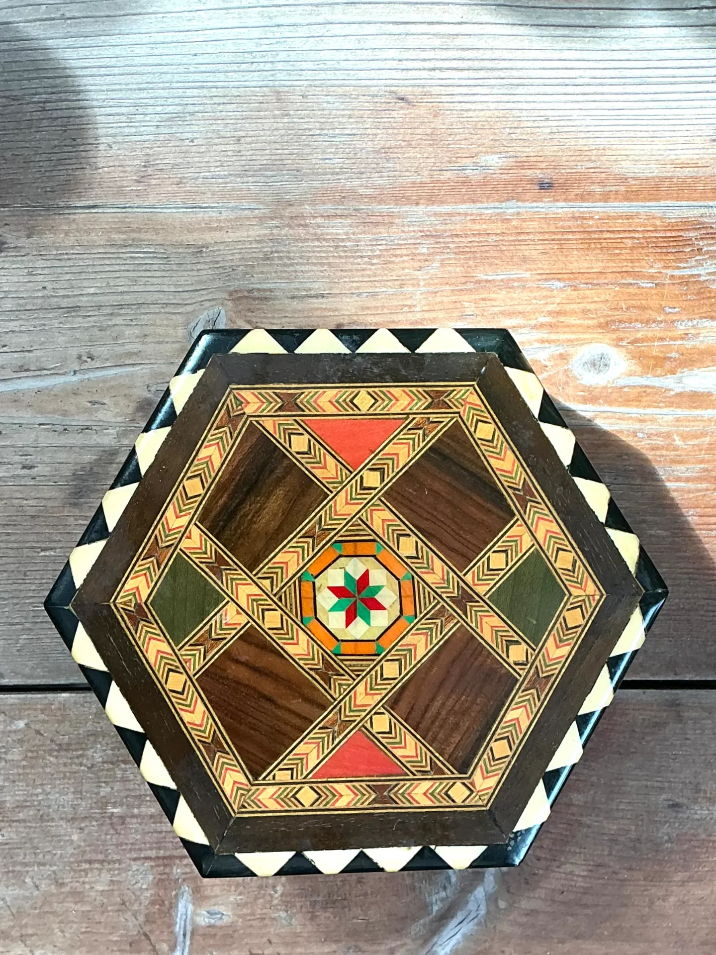 Vintage Inlaid Wood Hexagonal Box — additional photo 4