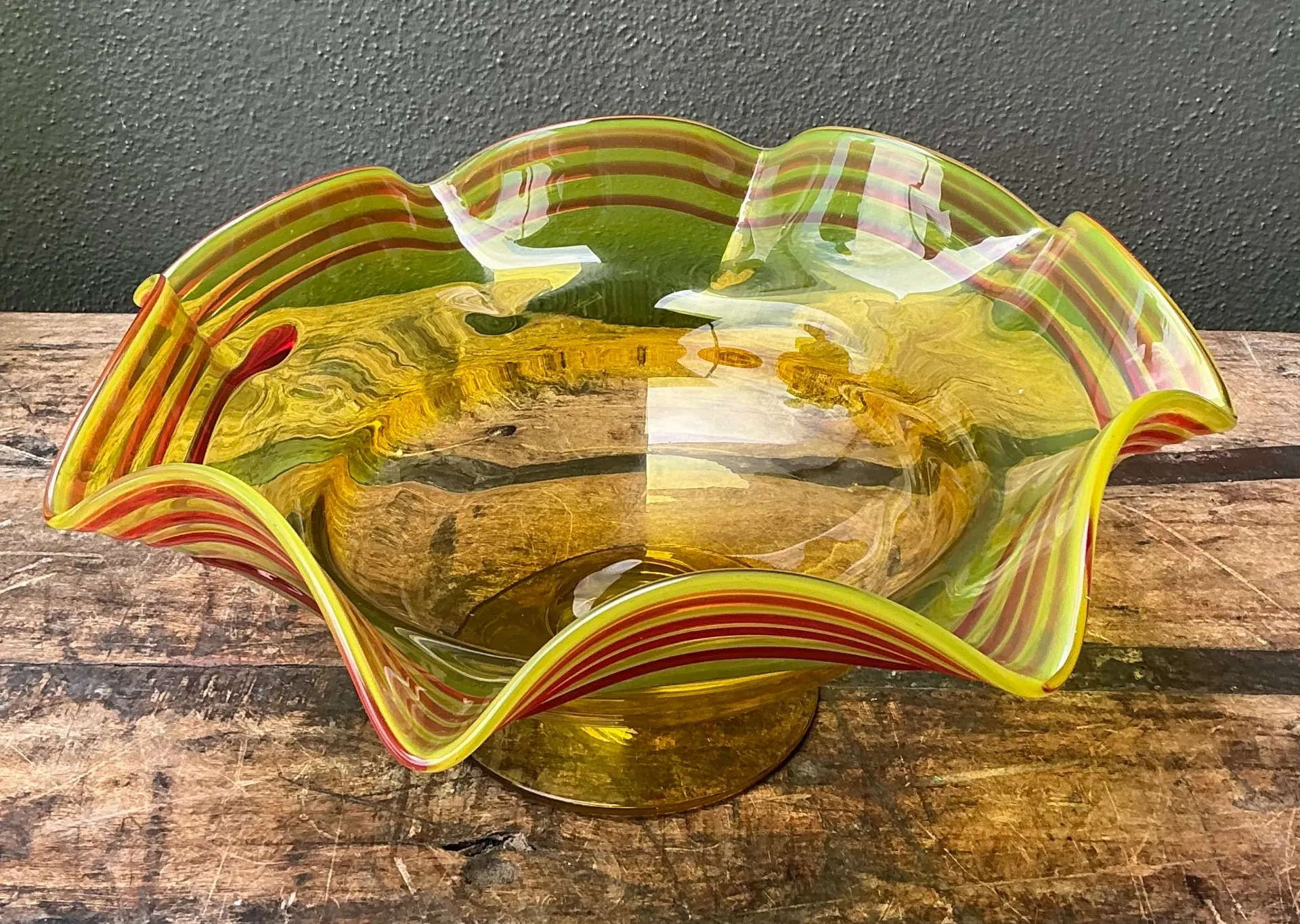 Vintage Striped Murano-Style Glass Centerpiece Bowl — additional photo 4