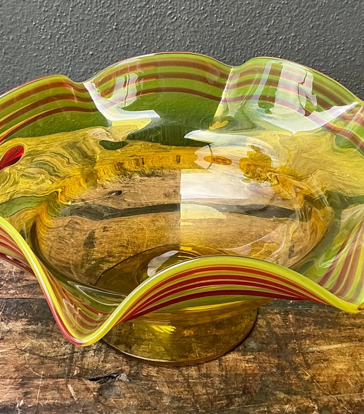 Vintage Striped Murano-Style Glass Centerpiece Bowl — additional photo 4