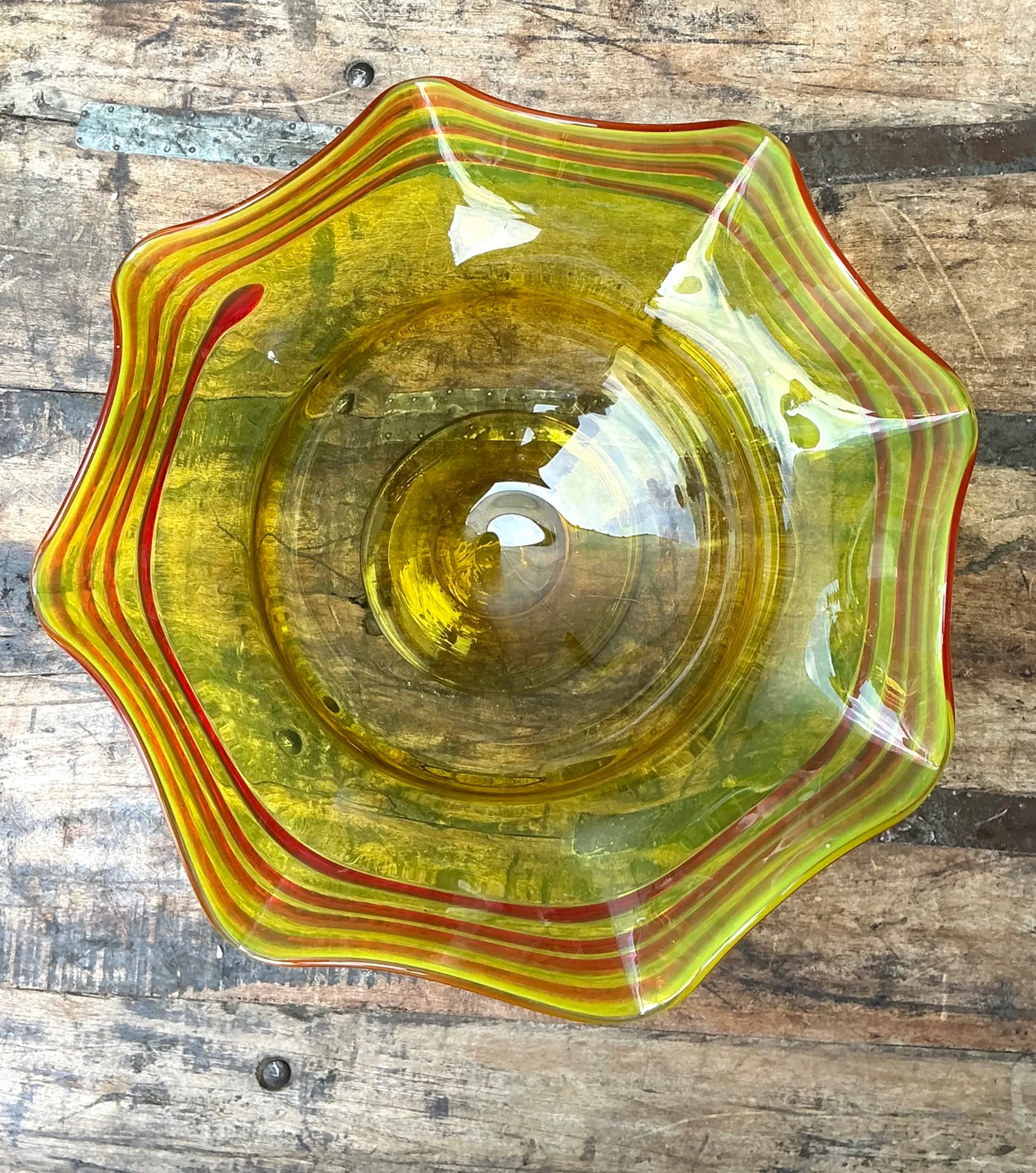 Vintage Striped Murano-Style Glass Centerpiece Bowl — additional photo 5