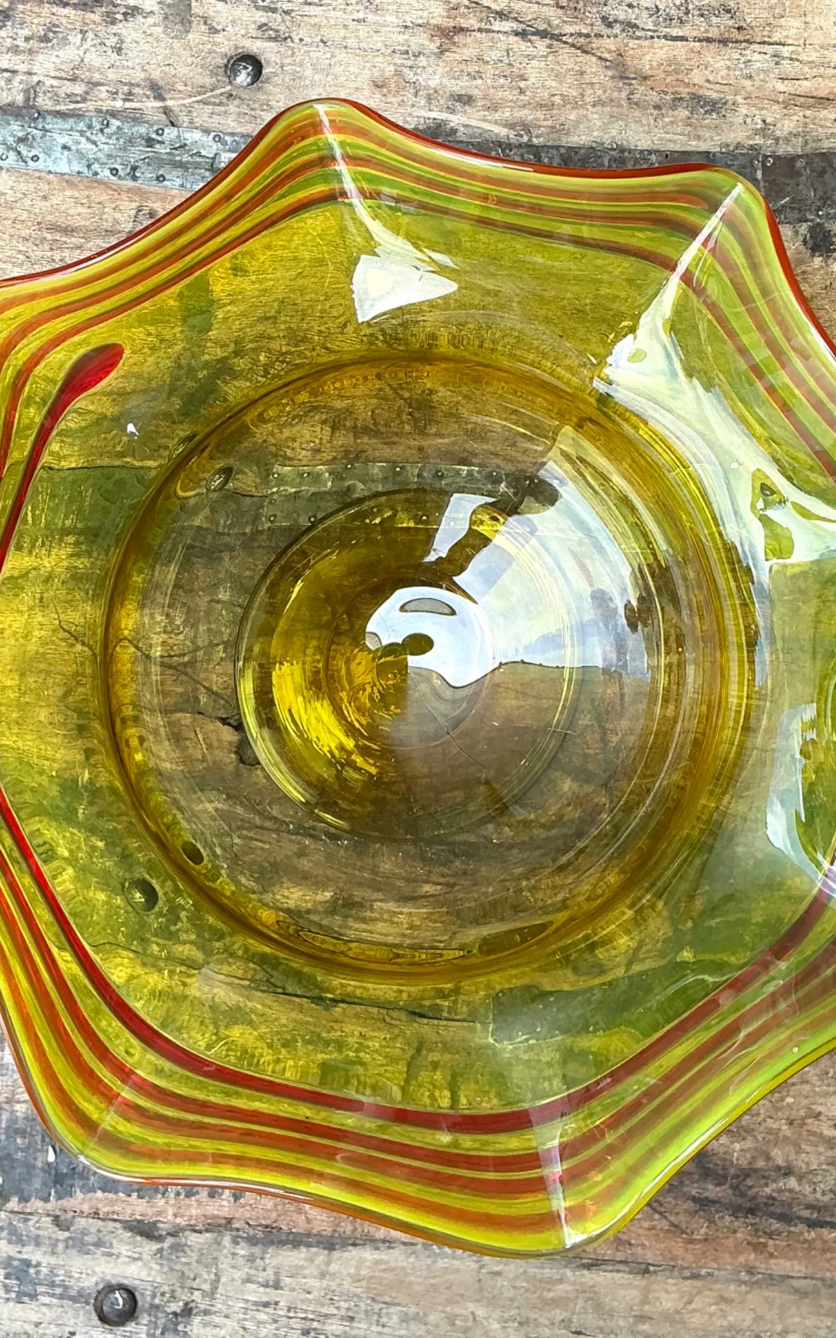 Vintage Striped Murano-Style Glass Centerpiece Bowl — additional photo 7