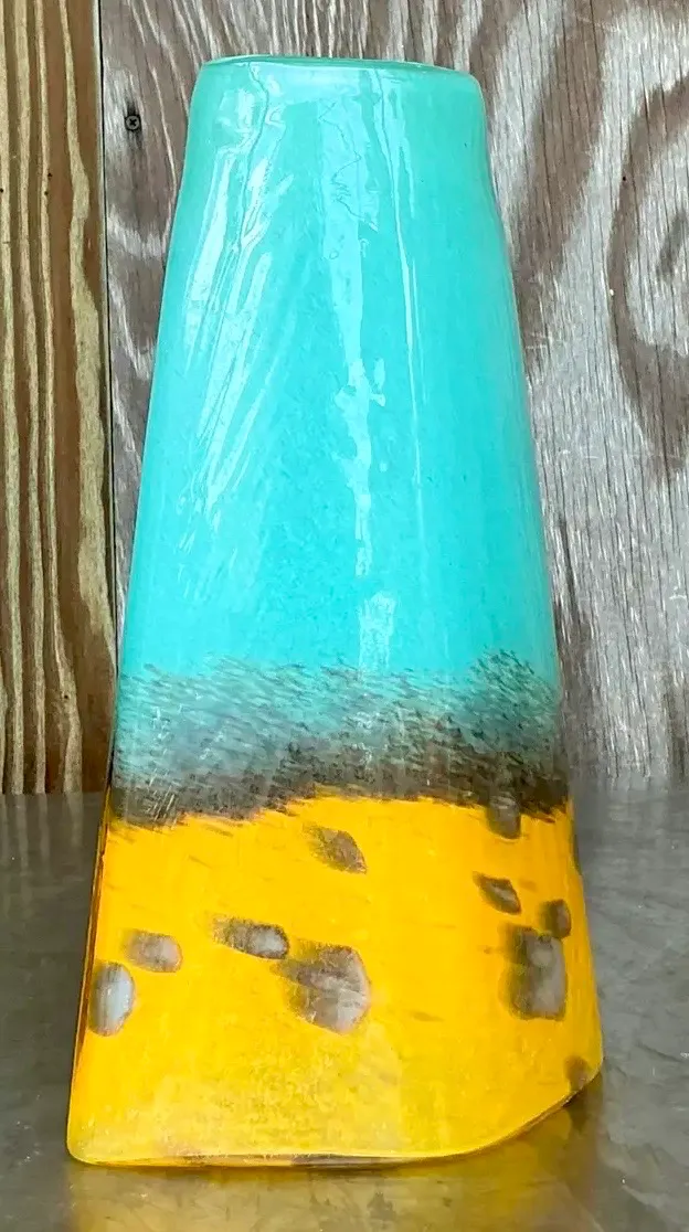 Vintage Boho Art Glass Vase - Glass, 7W x 12H — additional photo 2