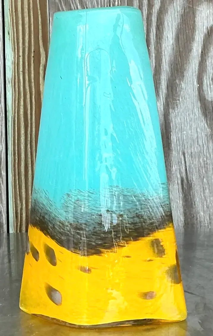 Vintage Boho Art Glass Vase - Glass, 7W x 12H — additional photo 6