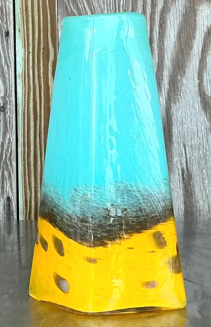 Vintage Boho Art Glass Vase - Glass, 7W x 12H — additional photo 5