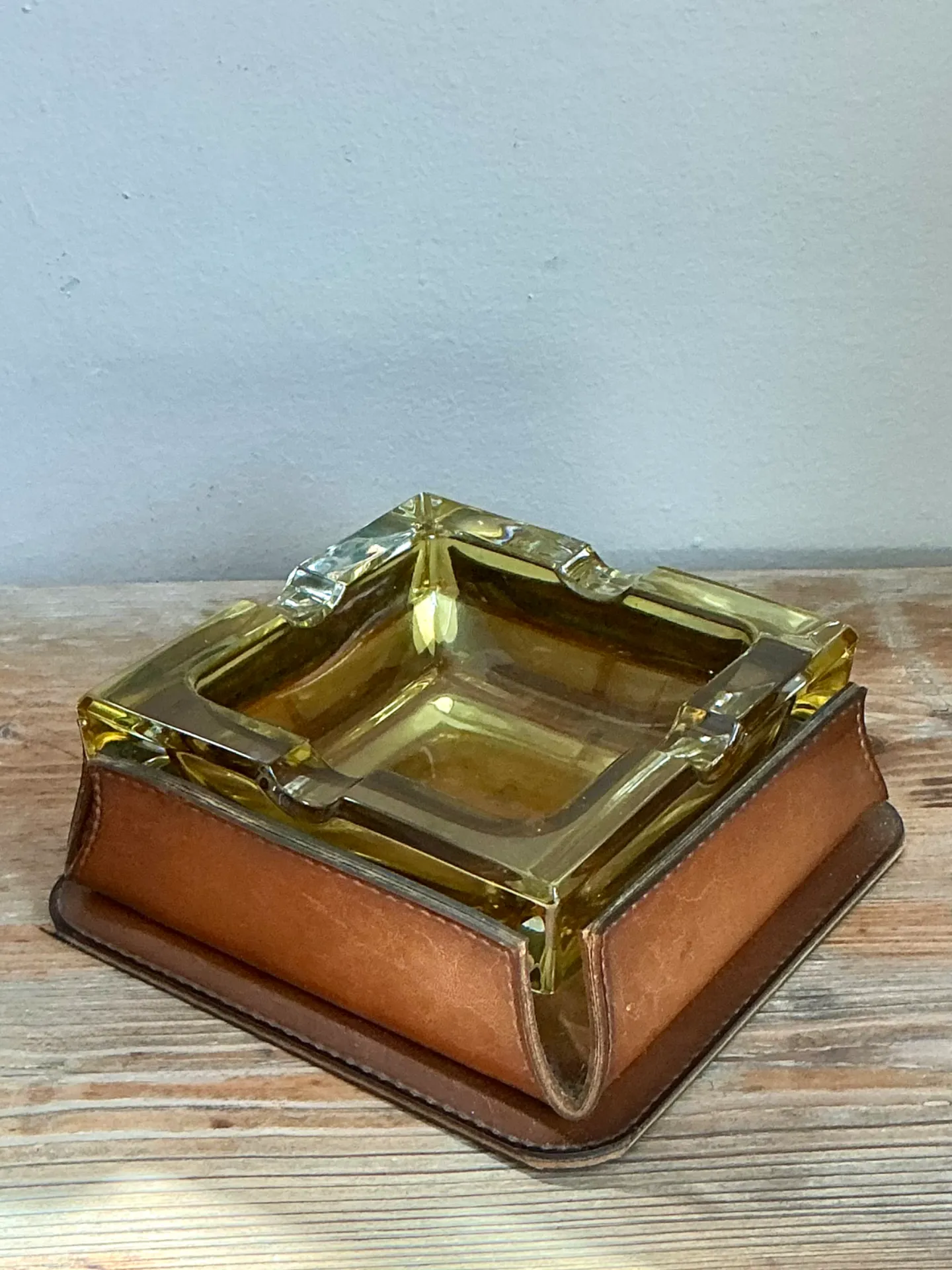 Mid-Century Modern Glass and Leather Ashtray — additional photo 6
