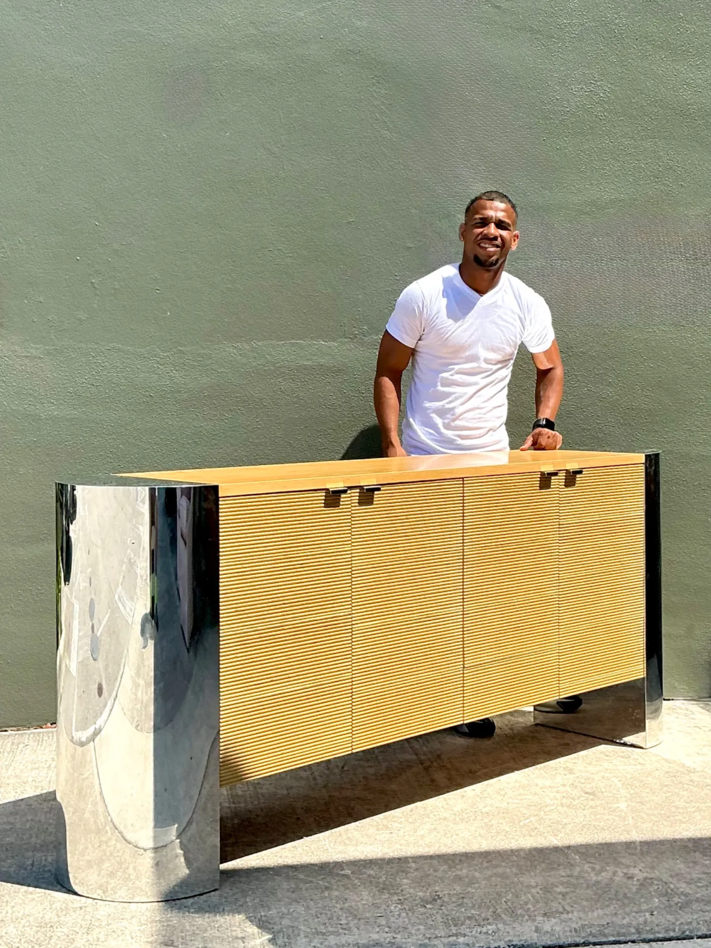 Vintage Polished Chrome and Wood Sideboard — additional photo 4