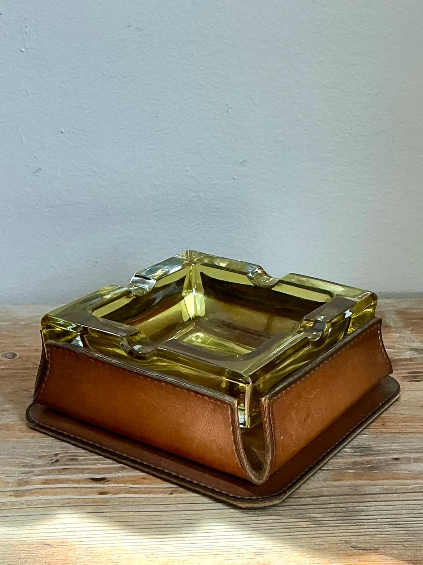 Mid-Century Modern Glass and Leather Ashtray — additional photo 2